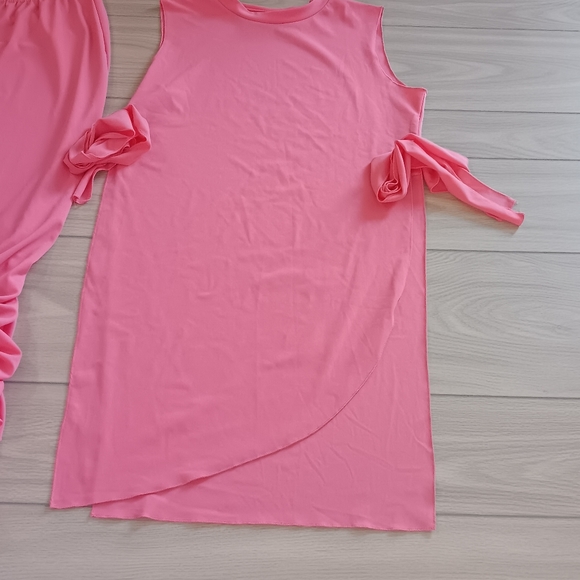 Women Sleeveless Tie Irregular Top And Wrinkled Pants Two Piece Set - Picture 4 of 15